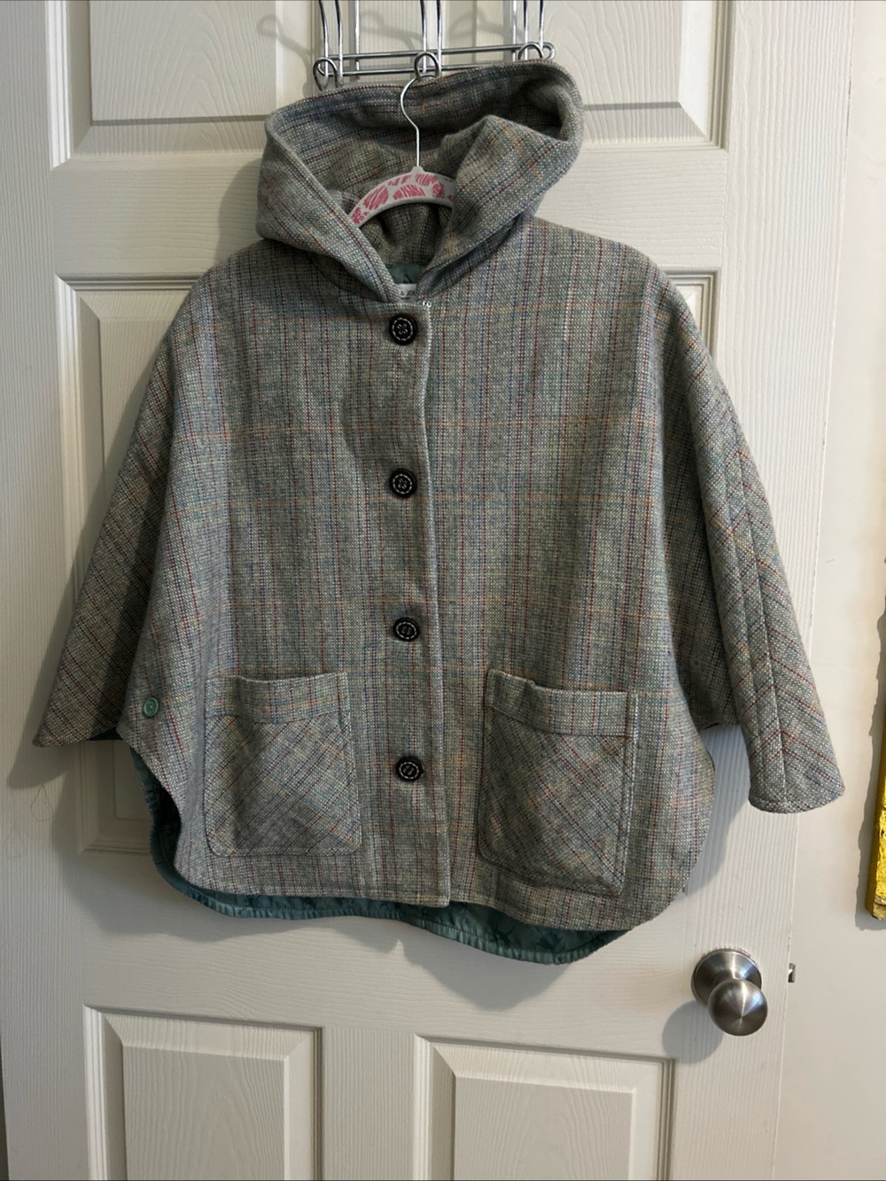 paul & Joe For Target Multicolor Wool Tweed Poncho Hooded Caplet Lined L/XL
